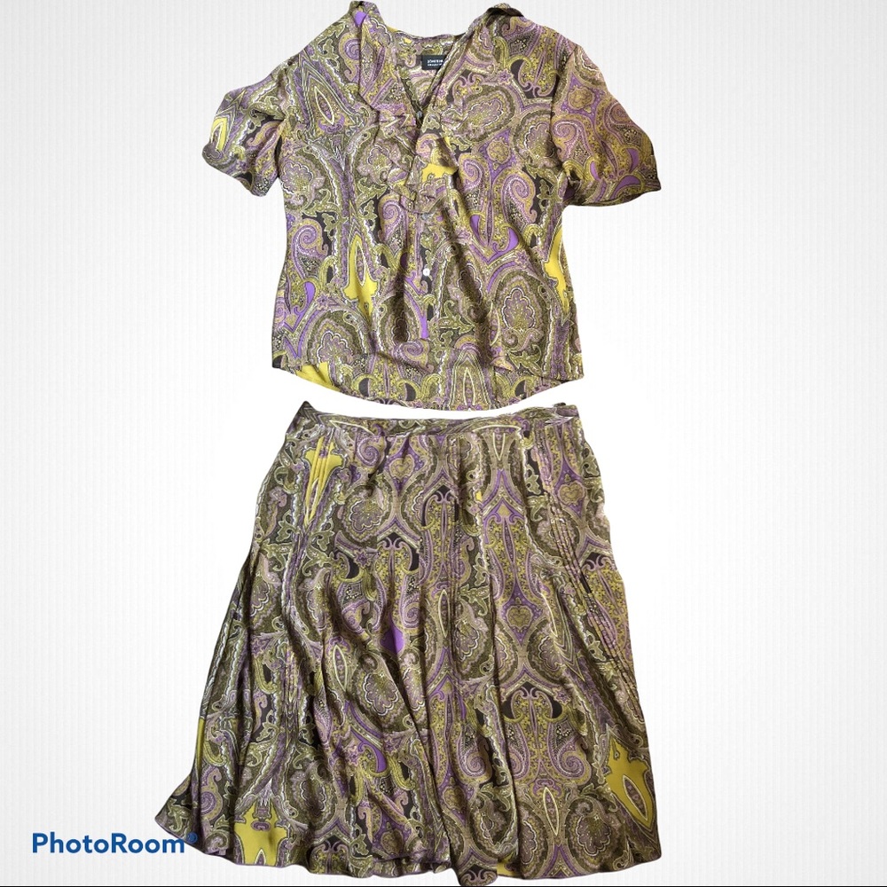 Jones New York 100% Silk Set Top (10P) Skirt (12P)